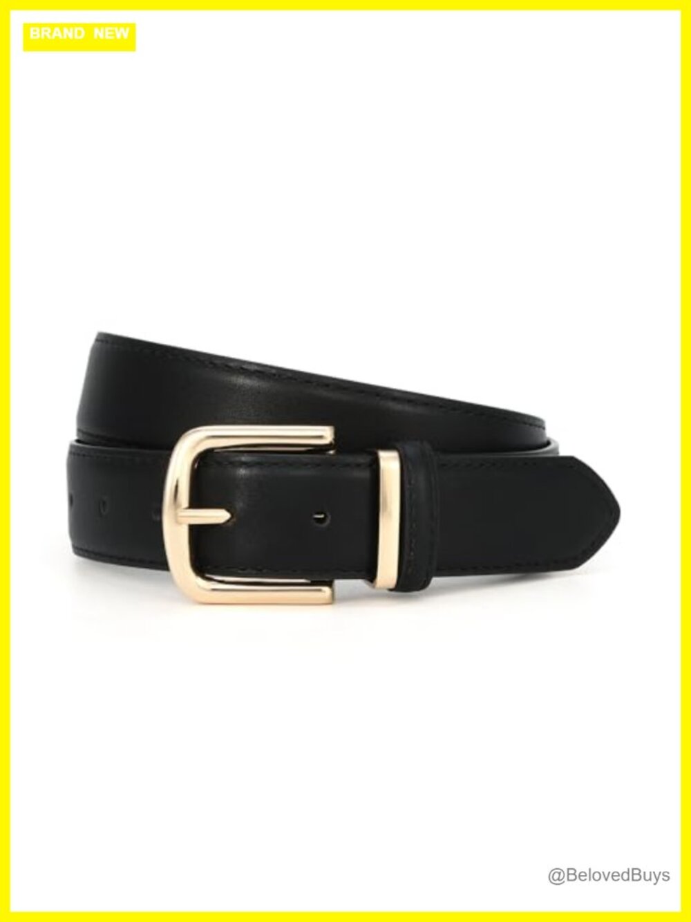 Women's Faux Leather Belt with Gold Buckle, Chunky Waist Belt for Jeans and